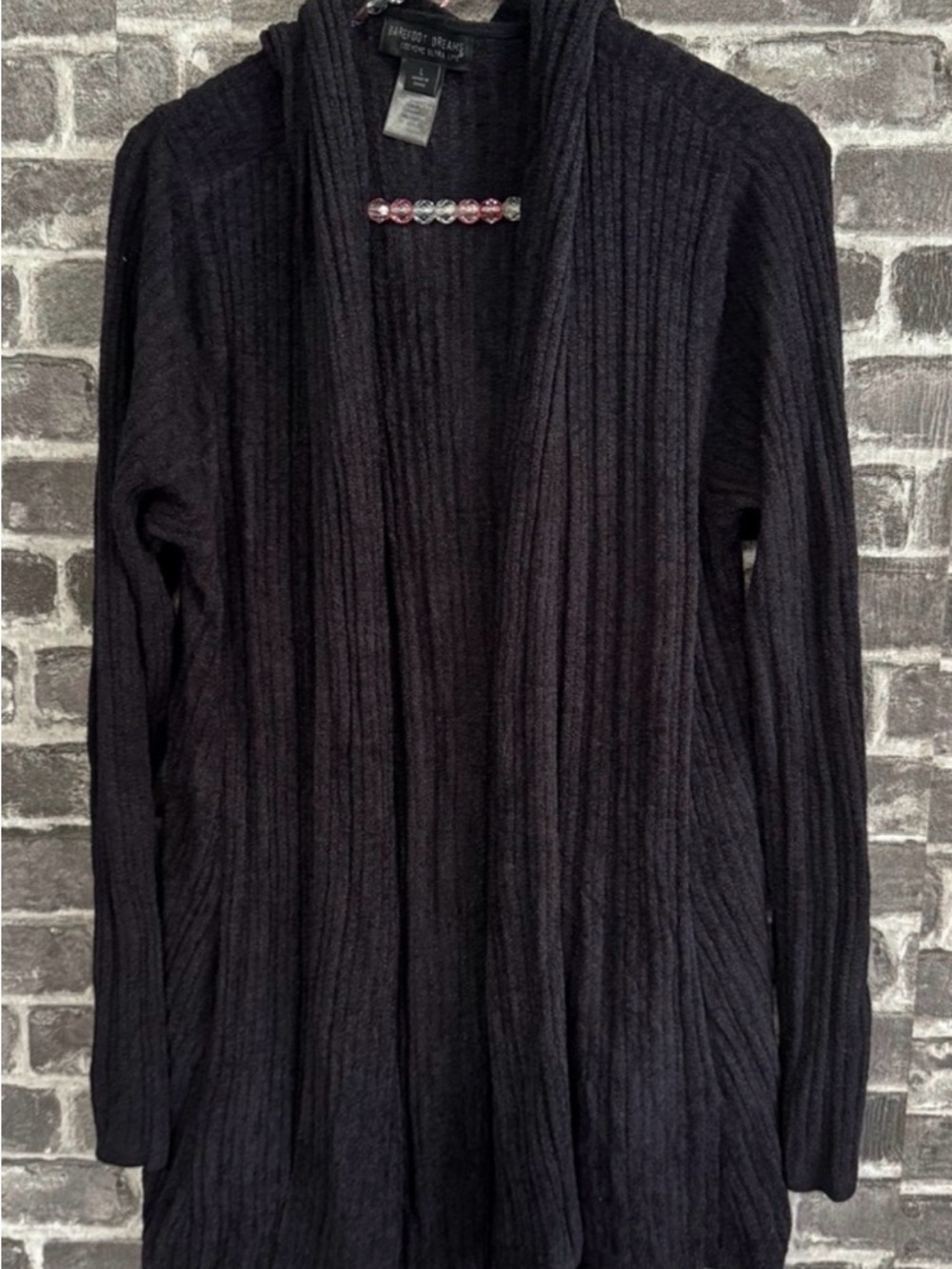 Barefoot Dreams Women's Ribbed Open Cardigan - Black